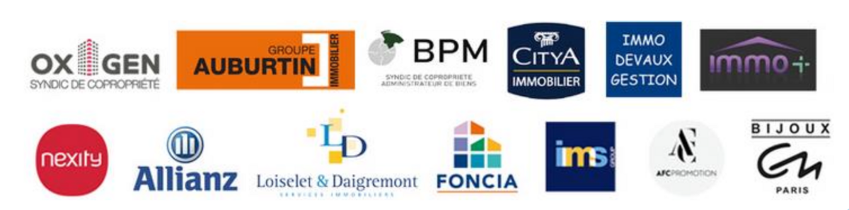 Nos partenaires : Oxygen, Auburtin, BPM, CITYA, Immo Devaux, Immo+, Nexity, Allianz, Loiselet & Daigremont, Foncia, IMS, AFC Promotion, Bijoux